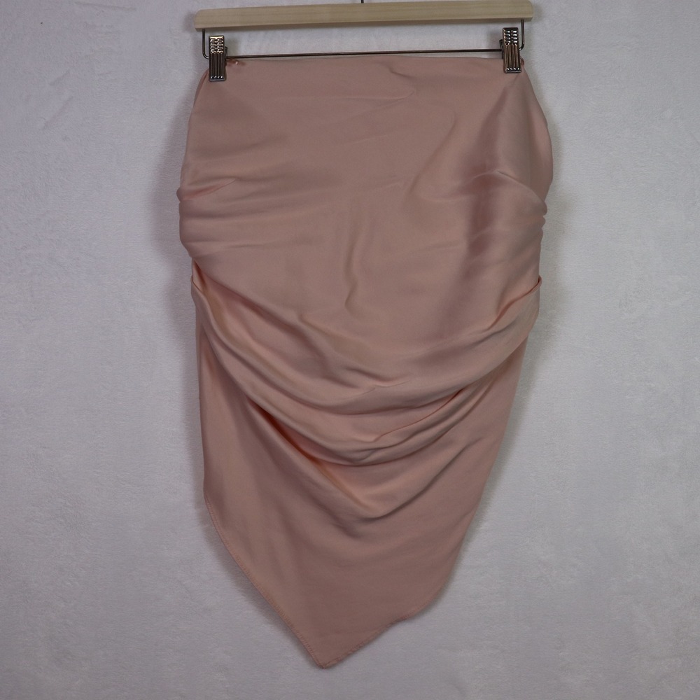 ZARA‎ Pink Ruched Asymmetrical Strapless Satin Top Size XXL